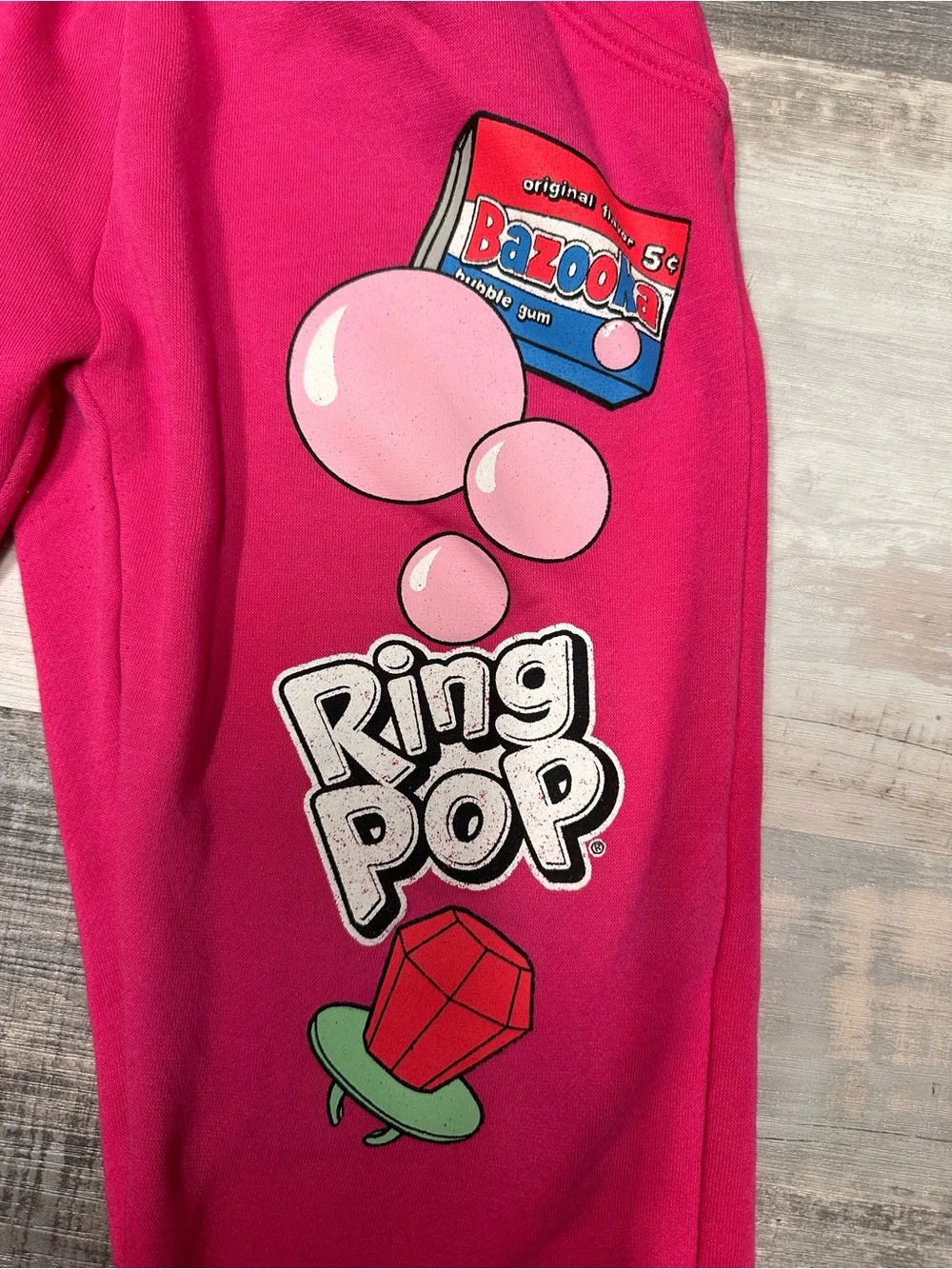 Pink Justice Pants has Ring Pop and Bazooka Bubble Gum Prints sweatpants
